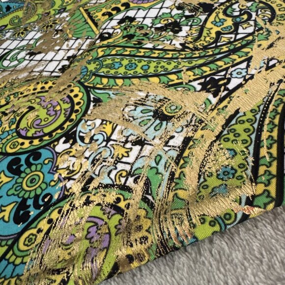 Women’s Flowy Palazzo Pants Sz L Multicolor And Gold Shiny Pull on Metallic - Picture 6 of 12